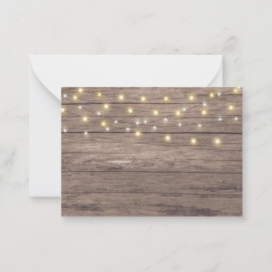Budget Rustic Wood String Lights Wedding RSVP Kaar Notitiekaartje (Achterkant)