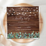 Budget Rustic Wood String Lights Wedding RSVP Notitiekaartje<br><div class="desc">Nodig vrienden en familie uit voor uw bruiloft met dit elegante maar rustige hout met snaarlampen en eucalyptus greenery bruiloft uitnodigingen en rsvp kaarten. Deze bruiloft RSVP-kaarten zijn voorzien van elegante witte strijklichten op schuurhout met een botanisch groen ontwerp. COPYRIGHT © 2020 Judy Burrows, Black Dog Art - Alle rechten...</div>