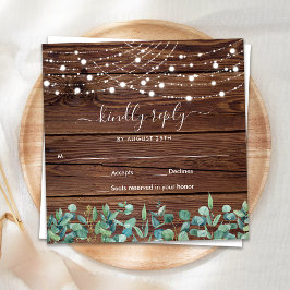Budget Rustic Wood String Lights Wedding RSVP Notitiekaartje