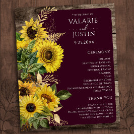 Budget Rustic Wood Sunflower Wedding Programme