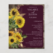Budget Rustic Wood Sunflower Wedding Programme (Voorkant)