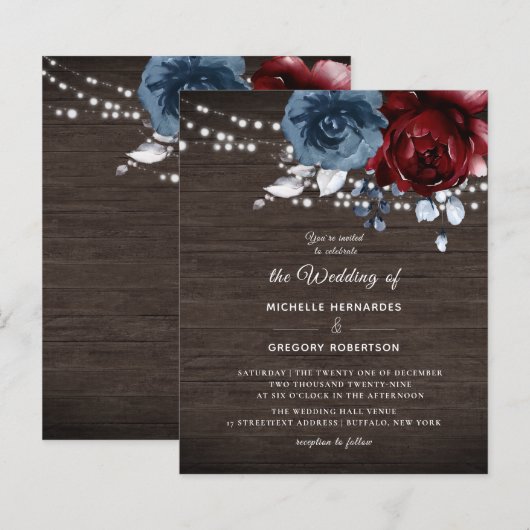 Budget Rustic Wooden Floral Wedding Uitnodiging (Voorkant / Achterkant)
