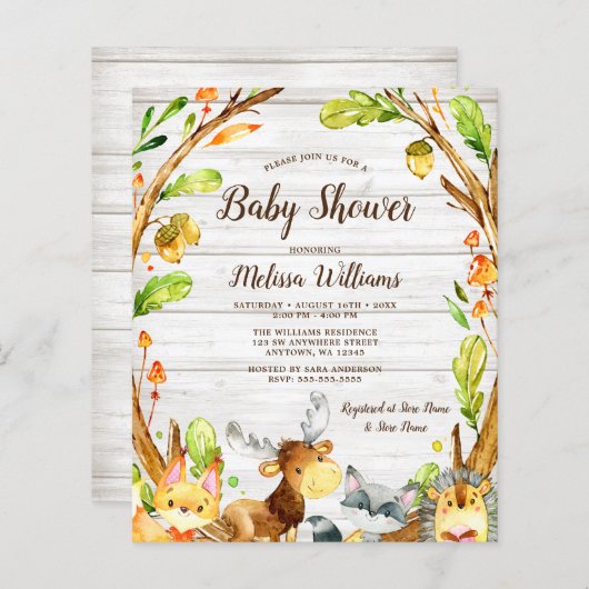 Budget Rustic Woodland Animals Baby shower (Voorkant / Achterkant)