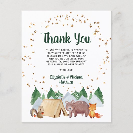 Budget Rustic Woodland Baby shower Dank u (Voorkant)