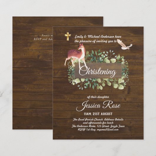 BUDGET Rustic Woodland Christening Invite Baptisme (Voorkant / Achterkant)