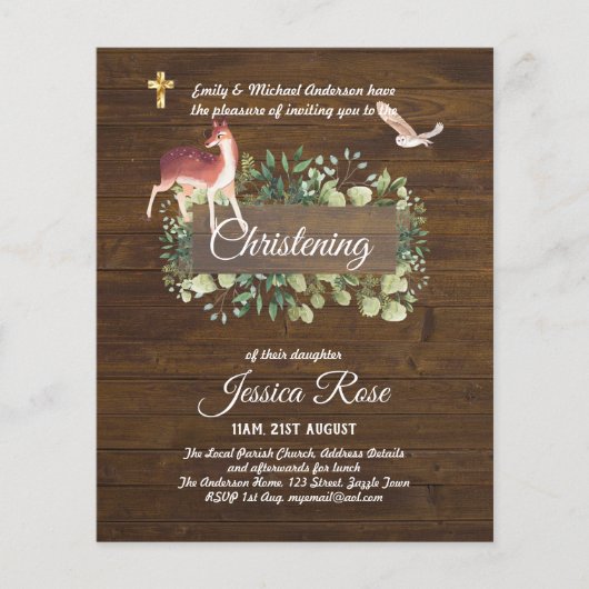 BUDGET Rustic Woodland Christening Invite Baptisme (Voorkant)