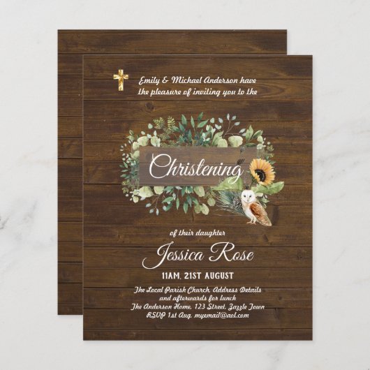 BUDGET Rustic Woodland Christening Invite Baptisme (Voorkant / Achterkant)