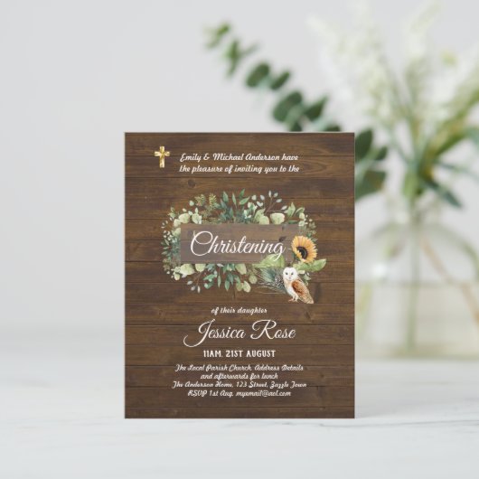 BUDGET Rustic Woodland Christening Invite Baptisme (Staand voorkant)