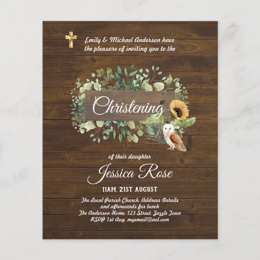 BUDGET Rustic Woodland Christening Invite Baptisme (Voorkant)