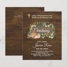 BUDGET Rustic Woodland Christening Invite Baptisme