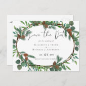 Budget Rustic Woodland Greenery sparen de datum Briefkaart (Voorkant / Achterkant)