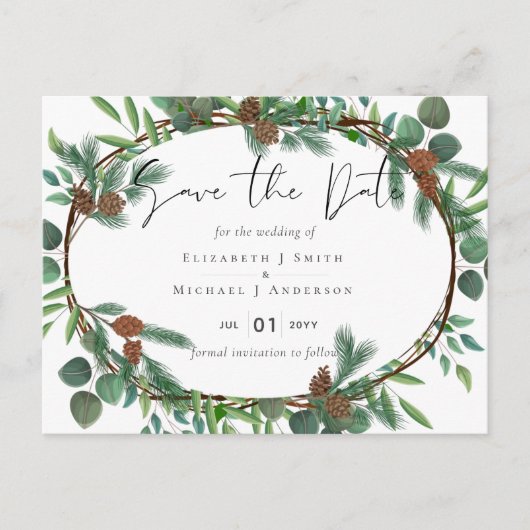 Budget Rustic Woodland Greenery sparen de datum Briefkaart (Voorkant)