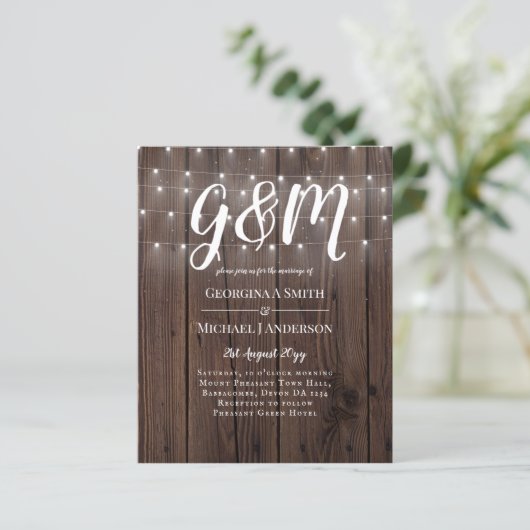 BUDGET Rustic Woodland Lights Wedding Invites (Staand voorkant)