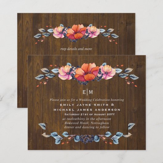 Budget Rustic Woodland Oranje Wedding Invites (Voorkant / Achterkant)