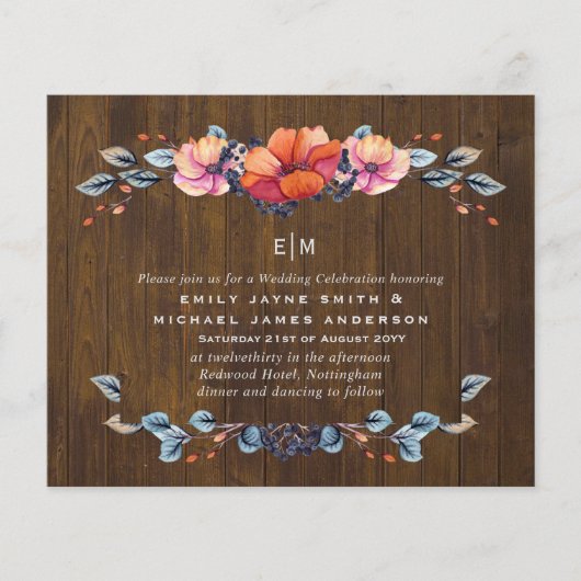 Budget Rustic Woodland Oranje Wedding Invites (Voorkant)