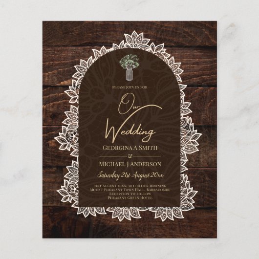 BUDGET Rustic Woodland Wedding Wood Lace INVITE Flyer (Voorkant)