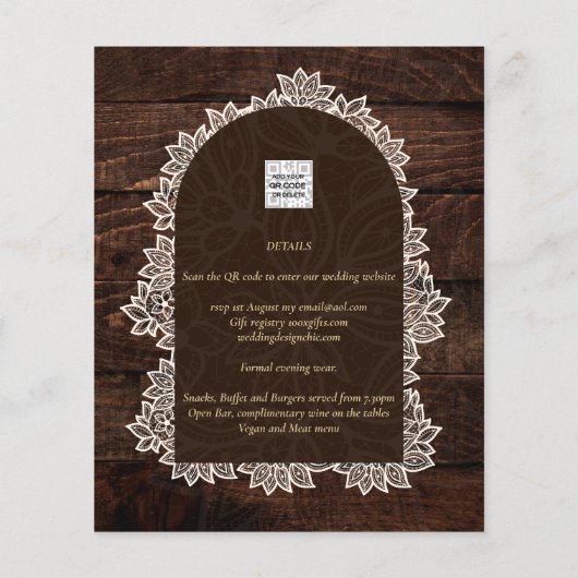 BUDGET Rustic Woodland Wedding Wood Lace INVITE Flyer (Achterkant)