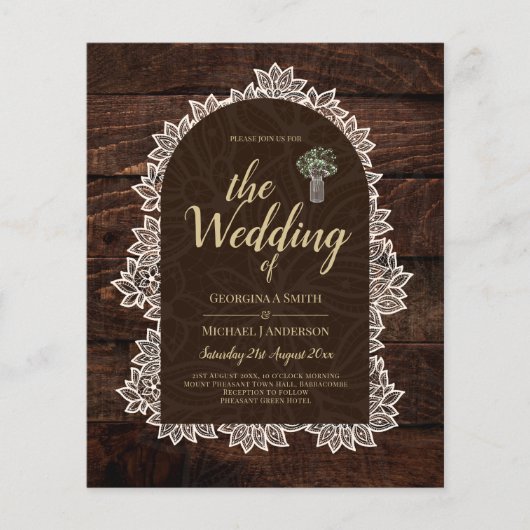 BUDGET Rustic Woodland Wedding Wood Lace INVITE Flyer (Voorkant)