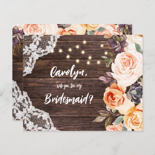 Budget RusticBlushFloral zal je mijn Bridesmaid zi (Voorkant / Achterkant)
