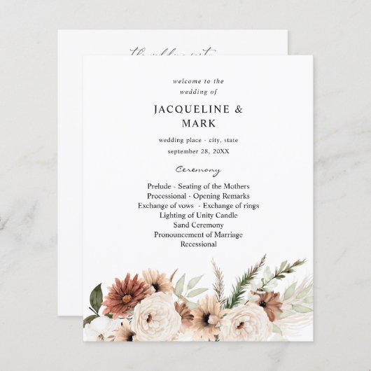 Budget RusticNeutral Boho Floral Wedding Ceremony (Voorkant / Achterkant)