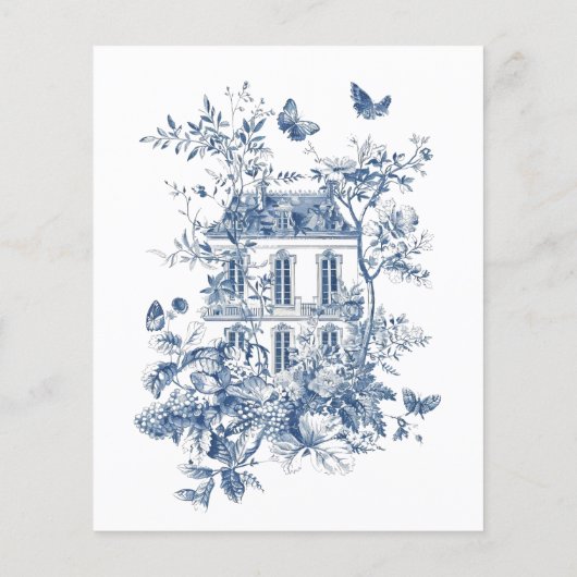 Budget Rustiek Blauw Toile De Jouy QR Code Bruilof (Achterkant)