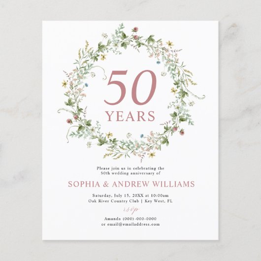 Budget rustieke 50e bruiloft Jubileum uitnodiging (Voorkant)