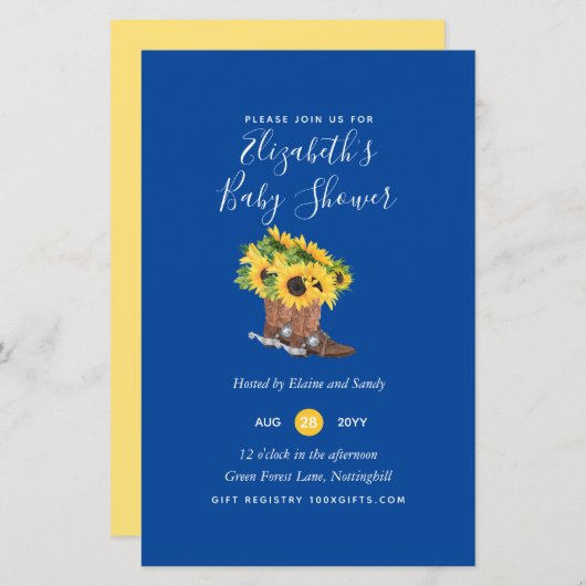 BUDGET Rustieke baby shower zonnebloemen uitnodigi (Voorkant / Achterkant)