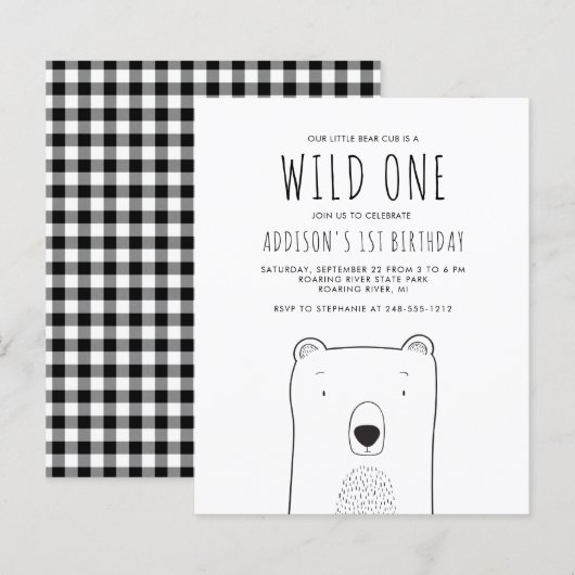 Budget Rustieke Beer Wild One 1e Verjaardagsuitnod (Voorkant / Achterkant)