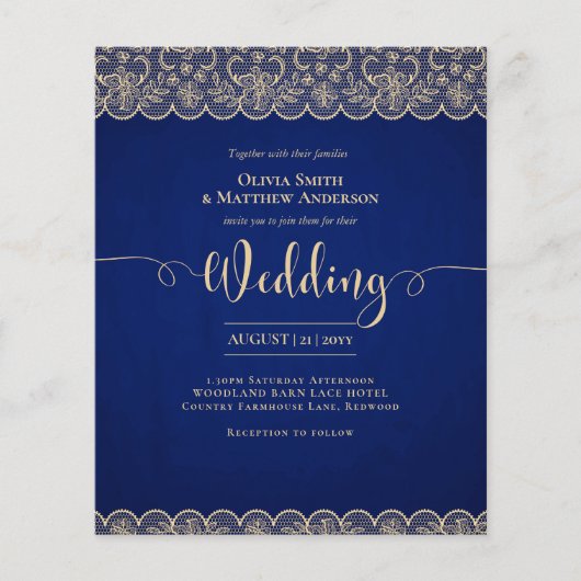 BUDGET Rustieke BLAUW Goud Kant Boerderij Bruiloft (Voorkant)