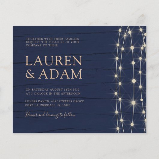 Budget Rustieke Blauwe String Lights Wedding (Voorkant)