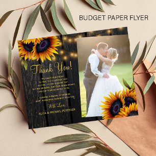 Budget rustieke bloem fotohuwelijk bedankkaart flyer