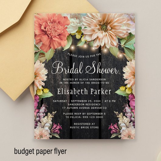 Budget rustieke bloem houten bruidsdouche uitnodig flyer