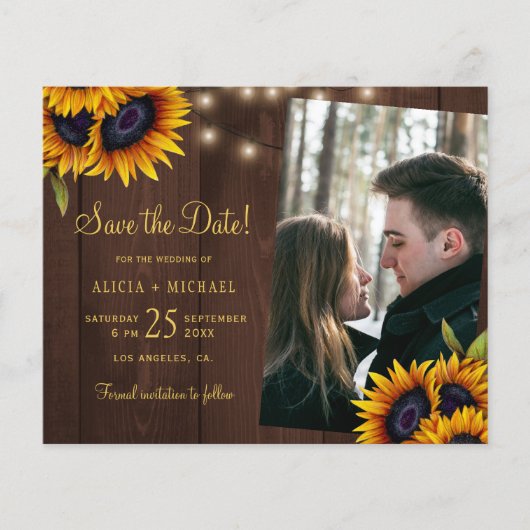 Budget rustieke bloemen foto trouwkaart uitnodigin (Voorkant)