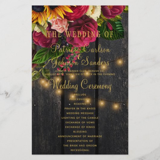 Budget rustieke bloemenhouten lampen bruiloft prog flyer (Voorkant)