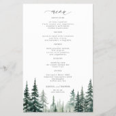 Budget rustieke bos dennenbomen trouwmenu flyer (Voorkant)