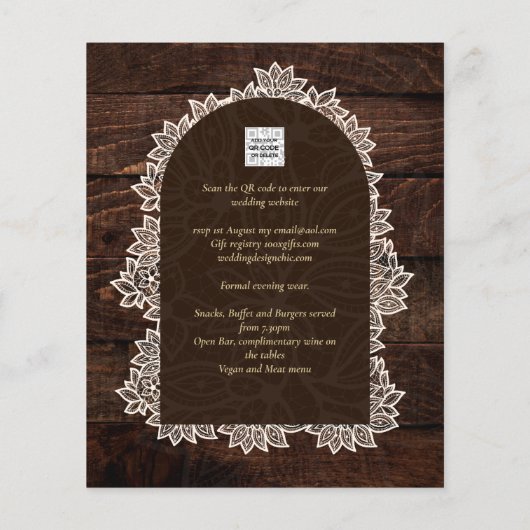 BUDGET Rustieke Bos Huwelijk Houten Kant UITNODIGI Flyer (Achterkant)