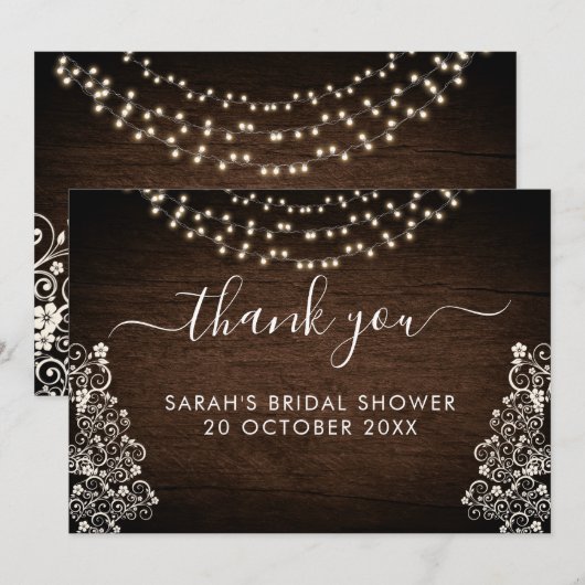Budget Rustieke Bosrijke Lichtslinger Kant Houten  Bedankkaart (Voorkant / Achterkant)