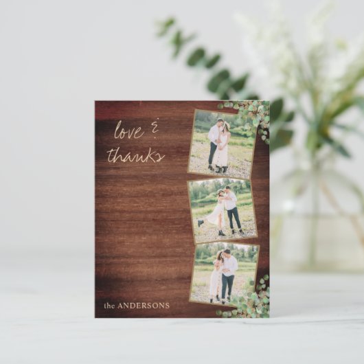 Budget Rustieke bruiloft 3 foto's Dank u kaarten (Staand voorkant)