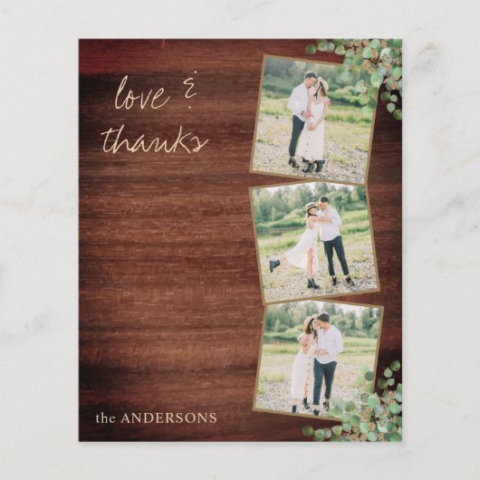 Budget Rustieke bruiloft 3 foto's Dank u kaarten (Voorkant)