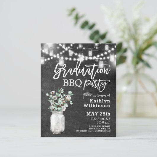 BUDGET Rustieke Eucalyptus Afstuderen BBQ Uitnodig (Staand voorkant)