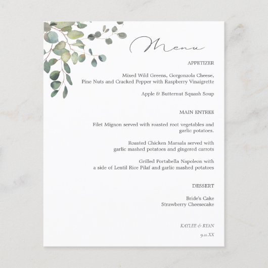 Budget Rustieke Eucalyptus Menu (Voorkant)