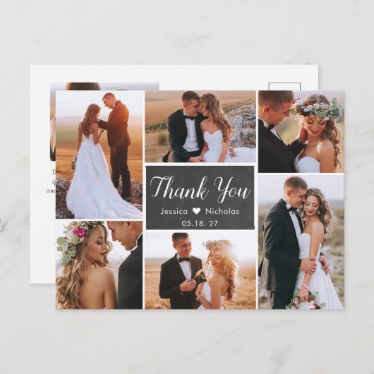 Budget rustieke foto collage bruiloft dank u briefkaart (Voorkant / Achterkant)