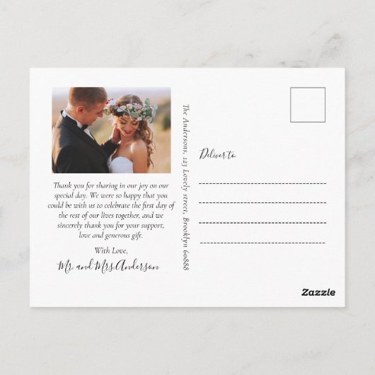 Budget rustieke foto collage bruiloft dank u briefkaart (Achterkant)