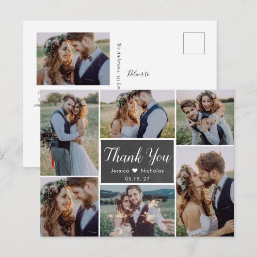 Budget rustieke foto collage bruiloft dank u briefkaart (Voorkant / Achterkant)