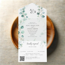 Budget rustieke groen eucalyptus salie bruiloft all in one uitnodiging