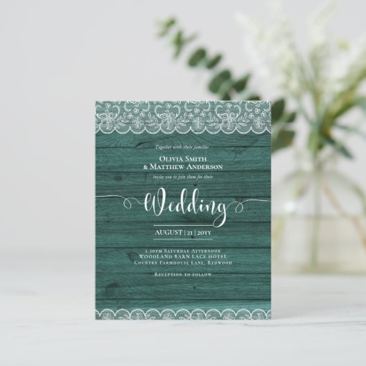 BUDGET rustieke groene witte kant bruiloft (Staand voorkant)