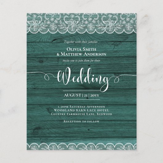 BUDGET rustieke groene witte kant bruiloft (Voorkant)