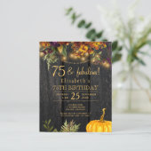 Budget rustieke herfst 75 verjaardagsuitnodiging (Staand voorkant)