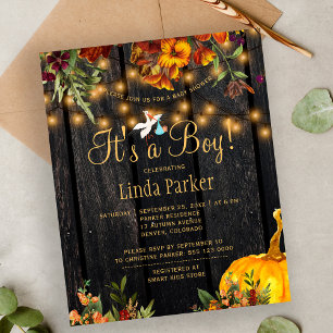 Budget rustieke herfst baby jongen shower uitnodig