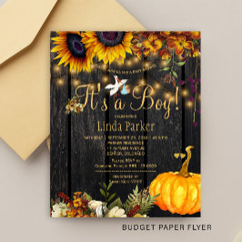 Budget rustieke herfst baby jongen shower uitnodig flyer